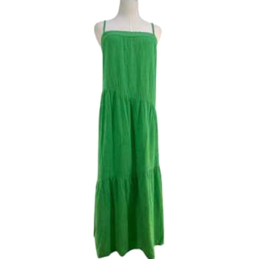 Sim & Sam green linen blend maxi dress with adjustable straps